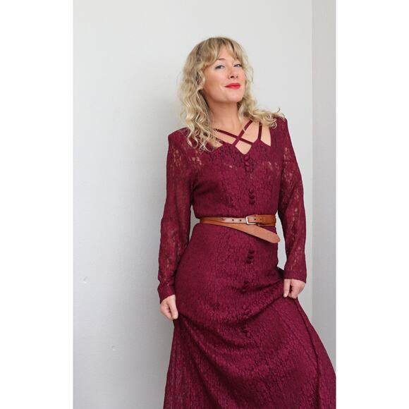 1980's Vintage Witchy Wine and Lace Dress ~ Women's MD LG ~ Stevie Nicks Vibes - Picture 10 of 10